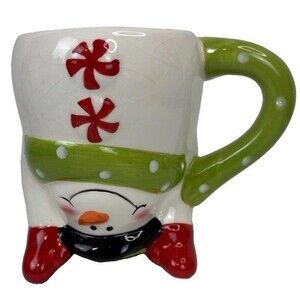 Handstand Snowman with Top Hat & Scarf As Handle Hot Chocolate Mug 15oz Cup